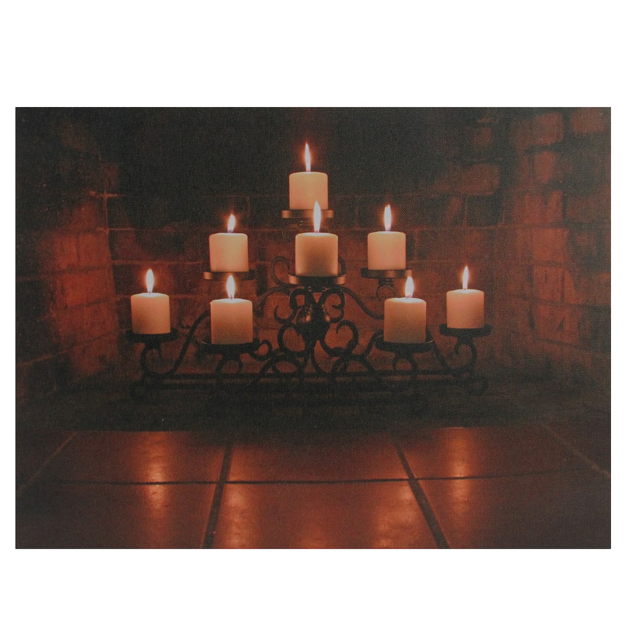 LED Flickering Candles In Fireplace Canvas Wall Art